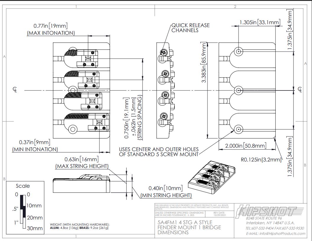 Hipshot A Style Fender Mount Bass Bridge