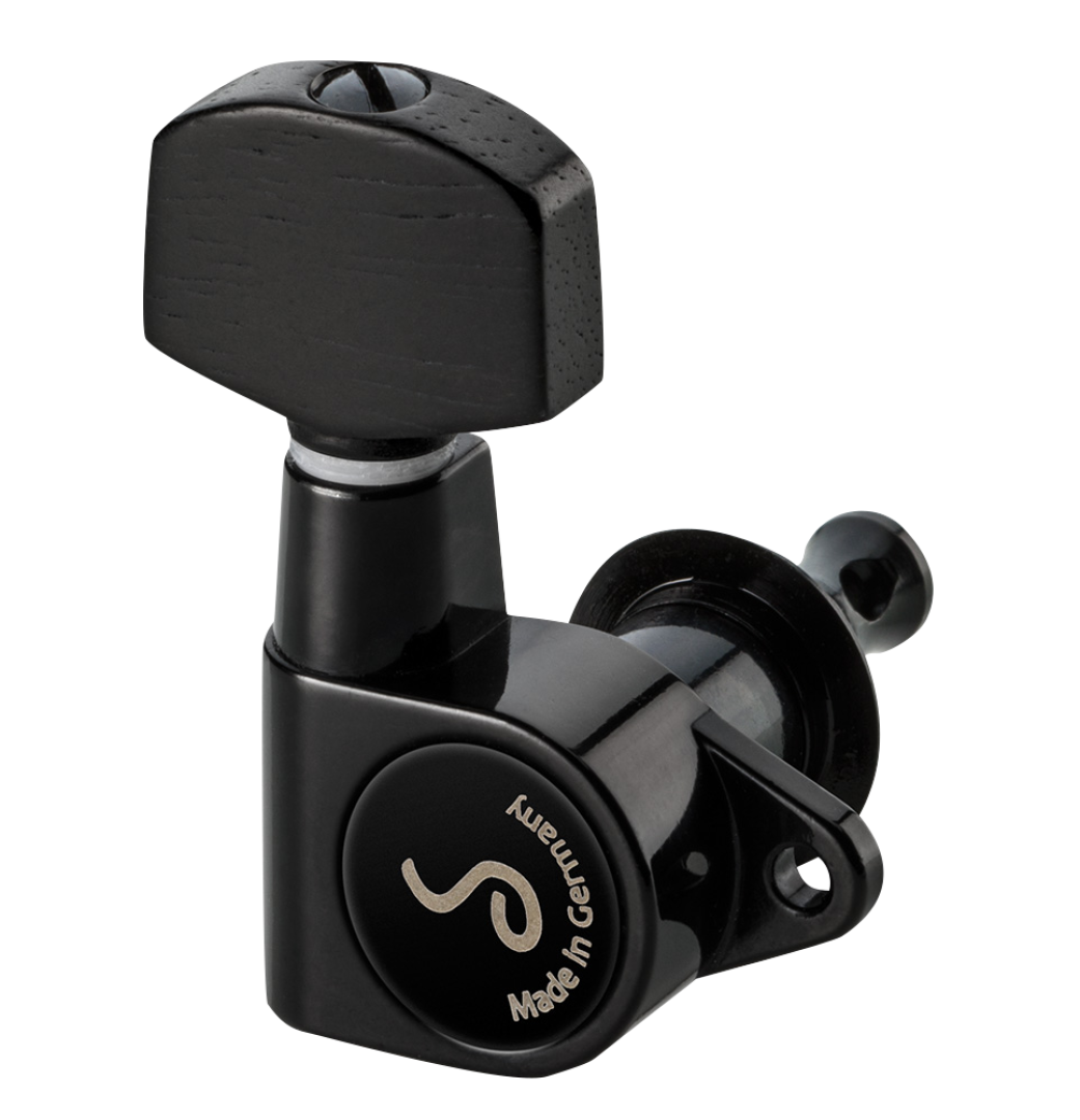 Schaller M6 90, Schwarz, 3 + 3 Set, Solid 21,7mm, Small Ebony