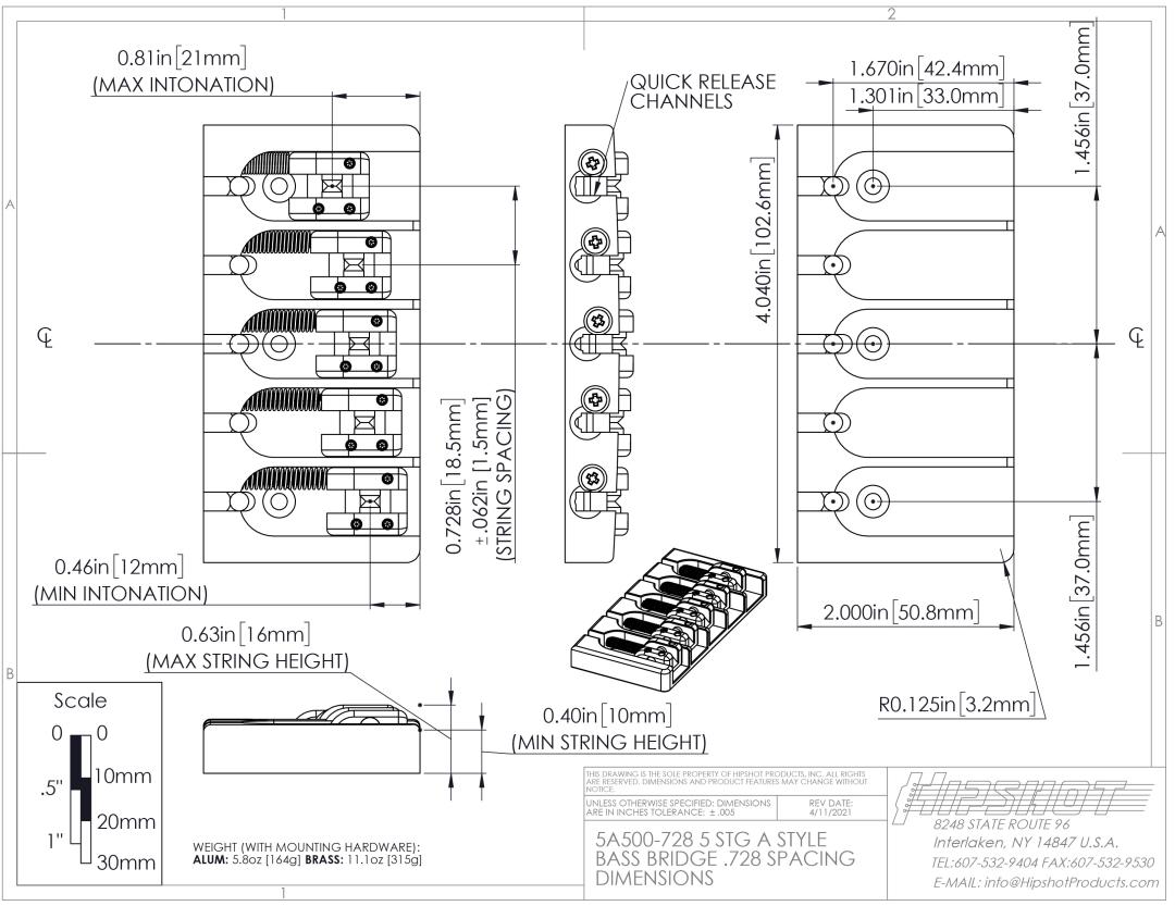Hipshot 5-string A-Style Bass Bridge